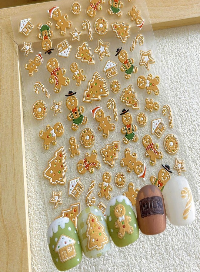 winthrop 4 Sheets Christmas Nail Stickers – Cute Gingerbread Man Snowman Santa Bear 5D Embossed Self-Adhesive Nail Art Decals for Women Girls Winter Holiday Manicure Decorations - Image 5